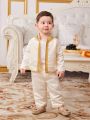 SHEIN Baby Boy'S Gold Rimmed Edge Trimmed Cardigan And Pants Set