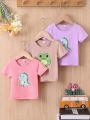 3pcs/Set Baby Girls' Casual Comfortable Cute Cartoon Printed Short Sleeve T-Shirt