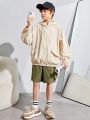 SHEIN Boys' Casual Loose Fit Hooded Thin Jacket For Tween