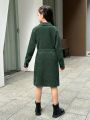 SHEIN Tween Girl's Retro Street Fashion Simple Woven Solid Color Shirt Dress