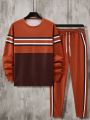 Men Striped Print Colorblock Sweatshirt & Sweatpants
