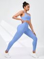 SHEIN Daily&Casual Women's Monochrome Hollow Out Crop Top And Pants Sports Suit
