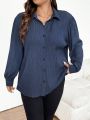 SHEIN Frenchy Plus Size Turn-down Collar Solid Color Shirt