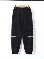 SHEIN Teenage Boys' Casual Reflective Tape Patchwork Jogger Pants