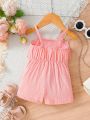 Baby Girls' Pink Bow Knotknot Decor Elegant And Romantic Cami Romper For Spring And Summer