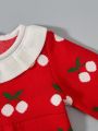Infant Girls' Cherry Patterned Ruffle Trimmed Sweater And Knitted Shorts Set
