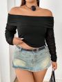 SHEIN Plus Size Off Shoulder T-shirt With Mesh Sleeves