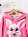 SHEIN Kids Cooltwn Big Girls' Cartoon Rabbit Printed Hooded Sweatshirt