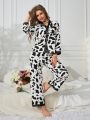 Ladies' Full Printed Single Breasted Long Sleeve Long Pants Pajama Set