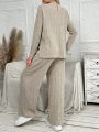SHEIN Knitted Long Sleeve Top And Pants For Pregnant Women, 2pcs/set