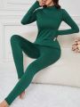 Women's High-Neck Long Sleeve Top And Warm Pants Set