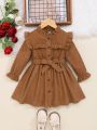 SHEIN Kids EVRYDAY Young Girl Ruffle Trim Flounce Sleeve Belted Dress
