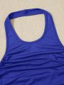 SHEIN Teen Girls' Sleeveless Knitted Solid Color Halter Neck Slim Fit Casual Tank Top