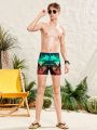 SHEIN Teenage Boys' Colorful Holographic Number Print Tight Swim Shorts