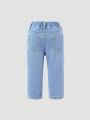 Baby Girls' Cool Street Distressed Ripped Casual Comfortable Light Blue Washed Straight Leg Jeans