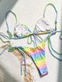 Ladies' Colorful Spaghetti Strap Bikini Set (Random Triangle Cup Design + Print Pattern)