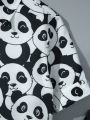 SHEIN Boys' Cute Panda Print Short Sleeve Shirt