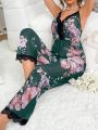 Floral Print Contrast Lace Cami Sleep Jumpsuit