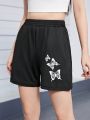Teen Girls' Butterfly Pattern Shorts With Diagonal Pockets