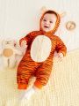 SHEIN Newborn Baby Boys' Tiger Shaped Hooded Long Sleeve Jumpsuit