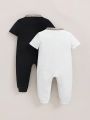 SHEIN Baby Boys' Decorative Woven Belt Stand Collar Jumpsuit With Pants Set