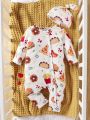 Baby Boy Jumpsuit With Hamburger, Pizza, French Fries, Donut Print
