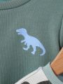 SHEIN Unisex Baby Cartoon Dinosaur Printed Round Neck Sweatshirt And Pants Outfit Set