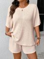SHEIN Frenchy Summer New Arrival Plus Size Women's Vacation T-Shirt And Shorts Set