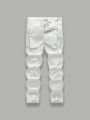 Teenage Boys' Casual & Fashionable White Distressed Water-Washed Skinny Jeans With Ankle Length