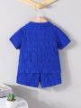 2pcs Toddler Boys' Plain Color Casual Shirt And Shorts Set