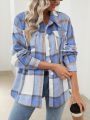 SHEIN Frenchy Women'S Drop Shoulder Long Sleeve Checkered Jacket