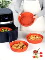 SHEIN Basic living 1pc Air Fryer Silicone Pot, Red Round Heat Resistant Reusable Air Fryer Liner For Baking