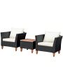 Gymax 3PCS Cushioned Patio Conversation Furniture Set w/ Wooden Table Top & Feet