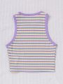 SHEIN Teen Girl Knitted Ribbed Colorful Colorblock Casual Tank Top