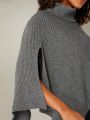 IMEXY Turtleneck Asymmetric Cape Sweater