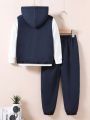 Toddler Boys' Casual Hooded Vest And Pants Outfit, 2pcs/Set