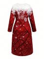 Plus Size Snowflake Pattern Long Sleeve Dress