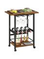 Bar Cart, Serving Cart for Home, Microwave Cart, Drink Cart, Mobile Kitchen Shelf with Wine Rack and Glass Holder, Rolling Beverage Cart