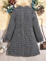 Juniors' Elegant Vintage Plaid Long Sleeve Dress For Fall/Winter
