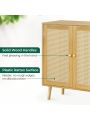 Huuger Buffet Cabinet with Storage, Storage Cabinet with PE Rattan Decor Doors, Solid Wood Feet