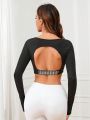 Striped Cut Out Back Crop Sports Tee