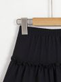 SHEIN Kids CHARMNG Little Girls' Black Chiffon Ruffle Hem Three-Tiered Skirt