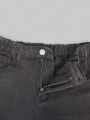 Tween Boys' Cool & Street-Style Black Washed Denim Pants With Loose Fit & Multiple Pockets Design
