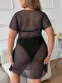 SHEIN Swim Basics 1pc Plus Size Knotted Wrap Perspective Kimono Dress