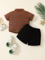 Infant Boys' Leisure Plaid Shirt And Solid Color Short Set