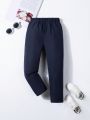 SHEIN Kids Academe Boys' Solid Navy Blue Basic Pants