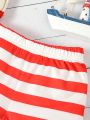 Baby Boy Sailboat Pattern Short Sleeve T-Shirt And Striped Shorts Set