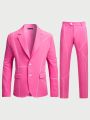 Manfinity Unisex Loose Fit Men's Contrast Stitching Lapel Collar Suit Jacket And Pants Set