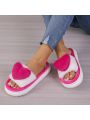 Women's Winter Thick-soled Plush Slippers With Waterproof And Anti-slip Bottom, Heart Shaped, Warm House Slippers