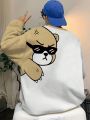 Men's Plus Size Oversized Drop Shoulder Sweatshirt With Cartoon Bear Print
